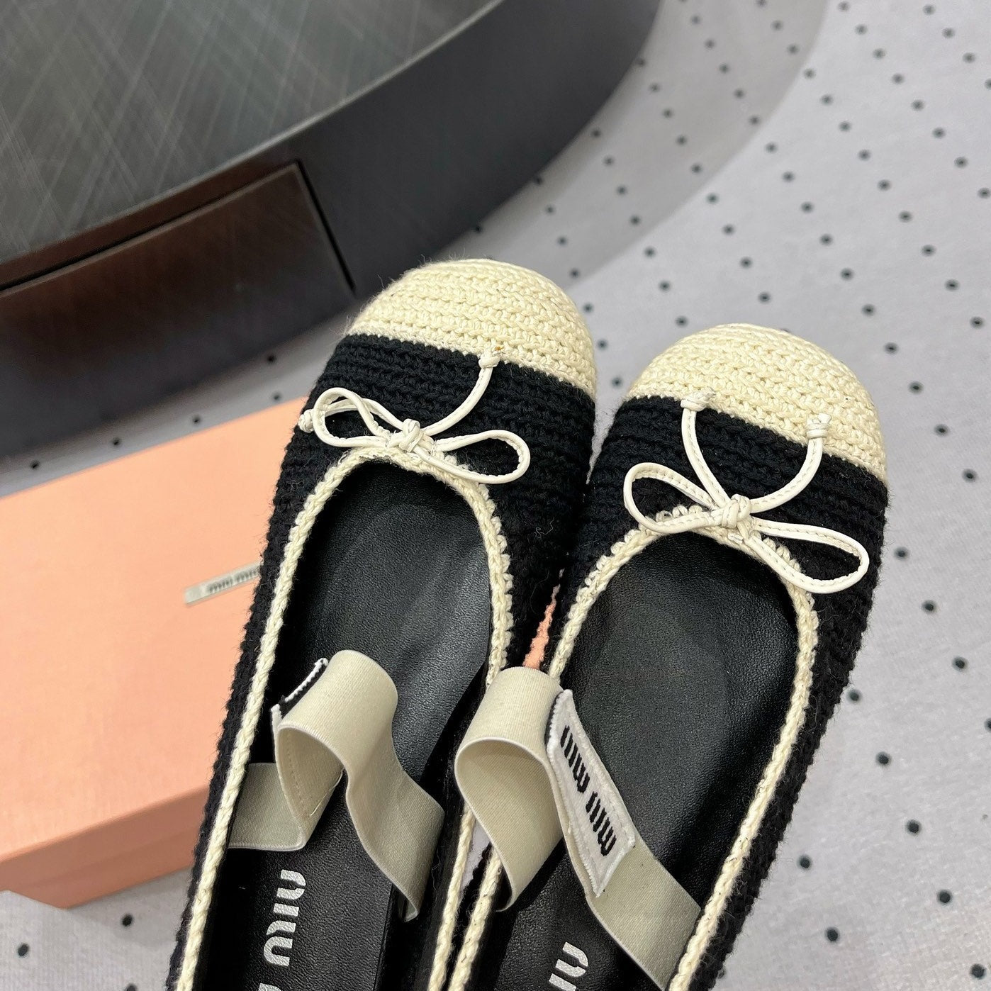 Ballet Flats Black Mix Ivory Fabric - 35