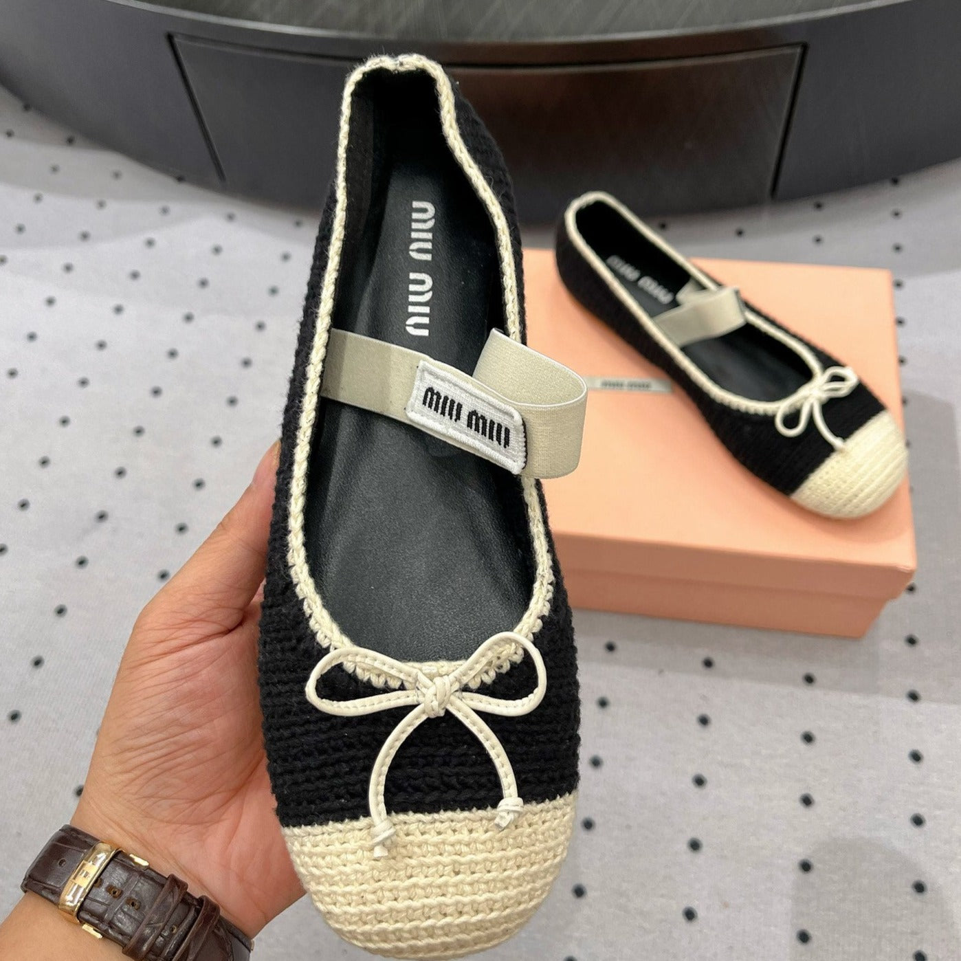 Ballet Flats Black Mix Ivory Fabric - 35
