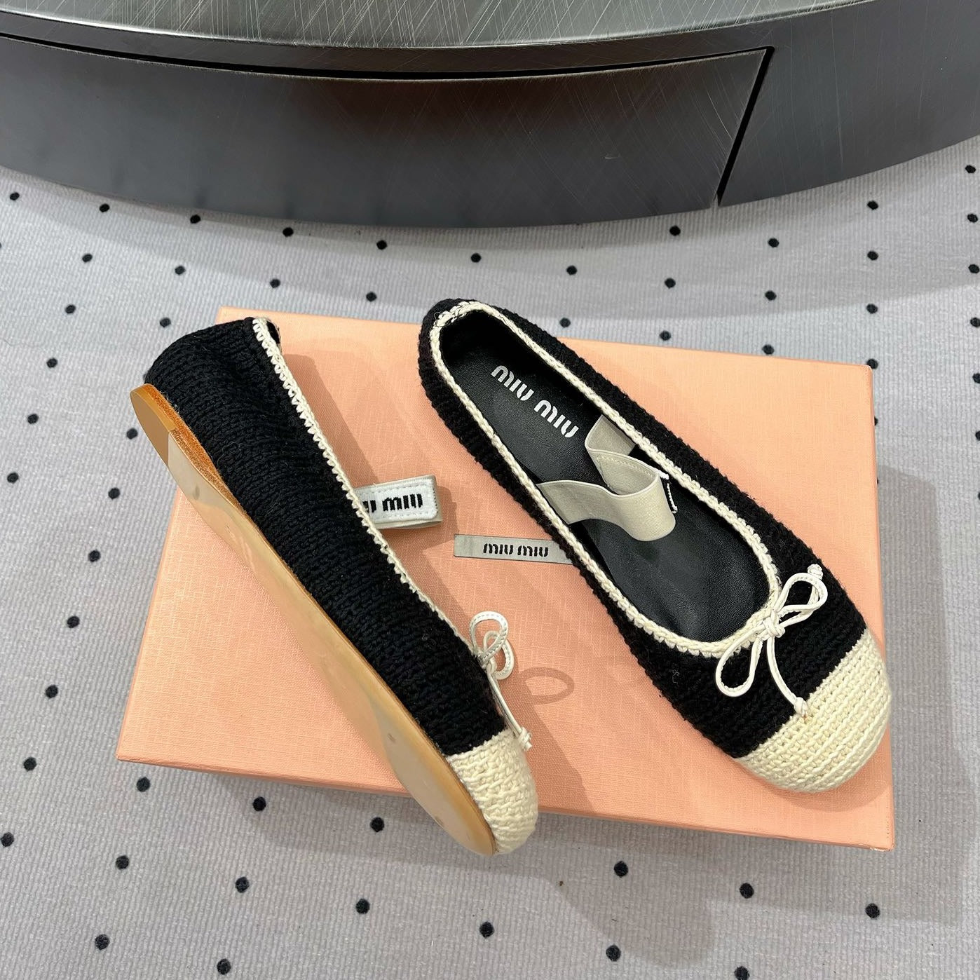 Ballet Flats Black Mix Ivory Fabric - 35