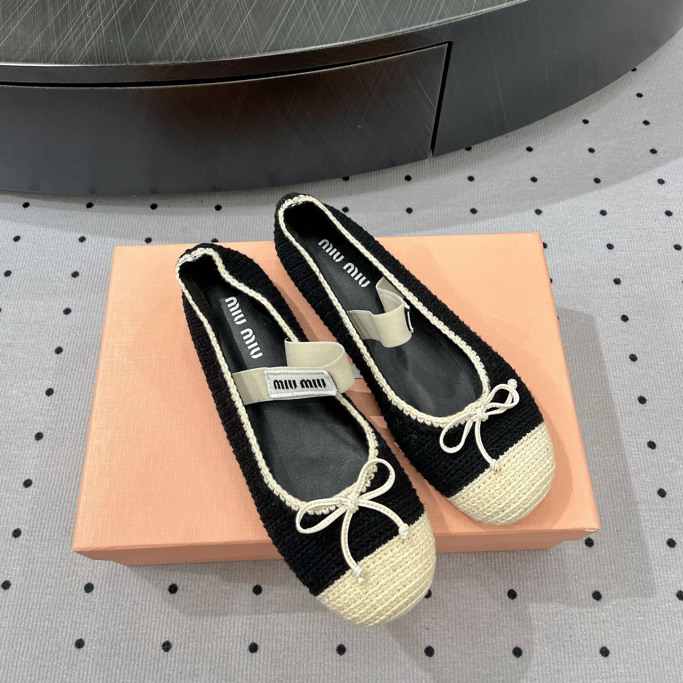 Ballet Flats Black Mix Ivory Fabric - 35