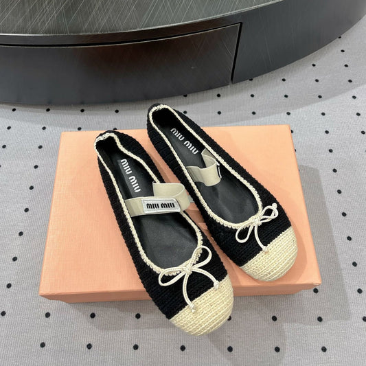 Ballet Flats Black Mix Ivory Fabric - 35