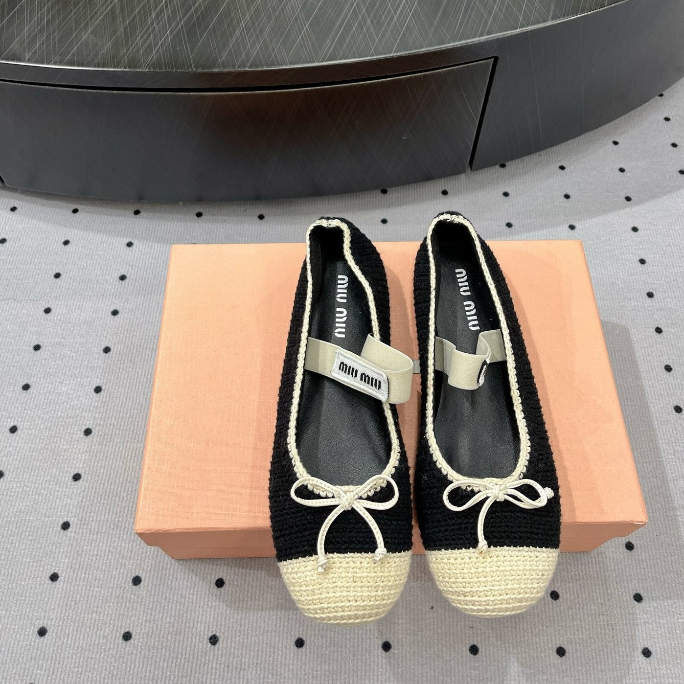 Ballet Flats Black Mix Ivory Fabric - 35