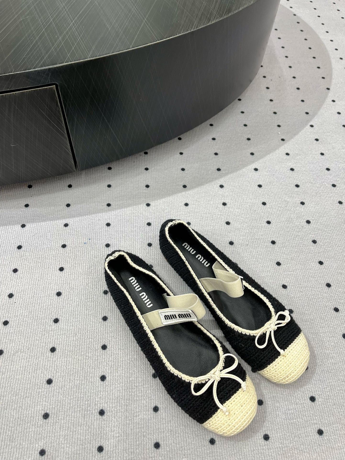 Ballet Flats Black Mix Ivory Fabric - 35