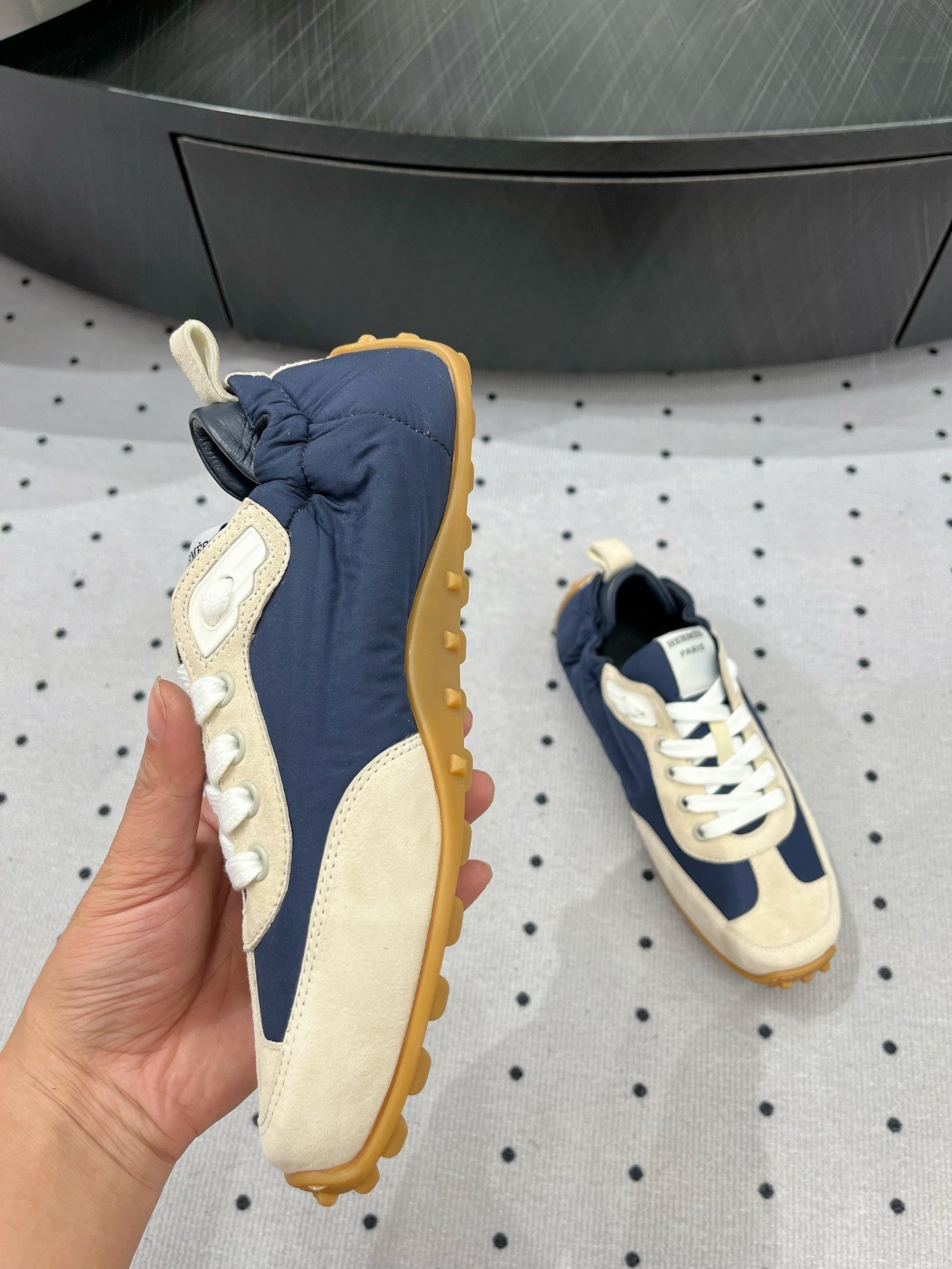 TRAIL SNEAKER IN IVORY TAN MIX SPACE BLUE SUEDE - 35