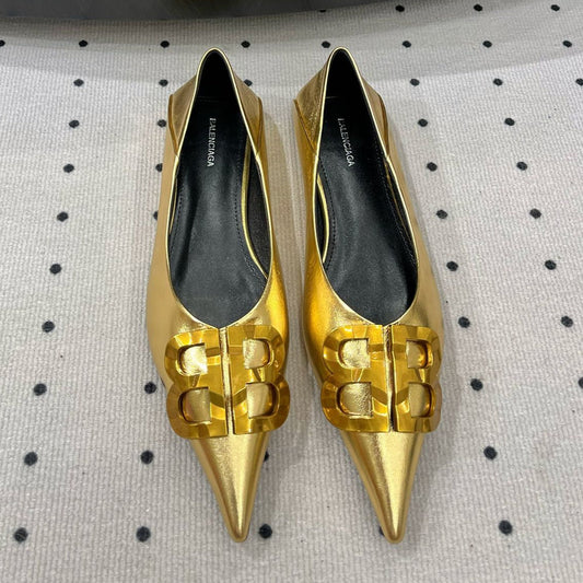 POINTED BB GOLD BUCKLE BALLET FLAT IN GOLD METALLIC SHINY CALFSKIN - 35