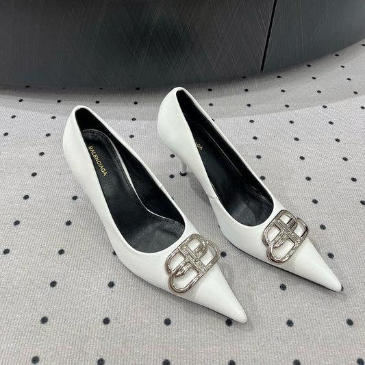 HEELED PUMPS 65 MM IN WHITE GLOSSY CALFSKIN SILVER HARDWARE - 35