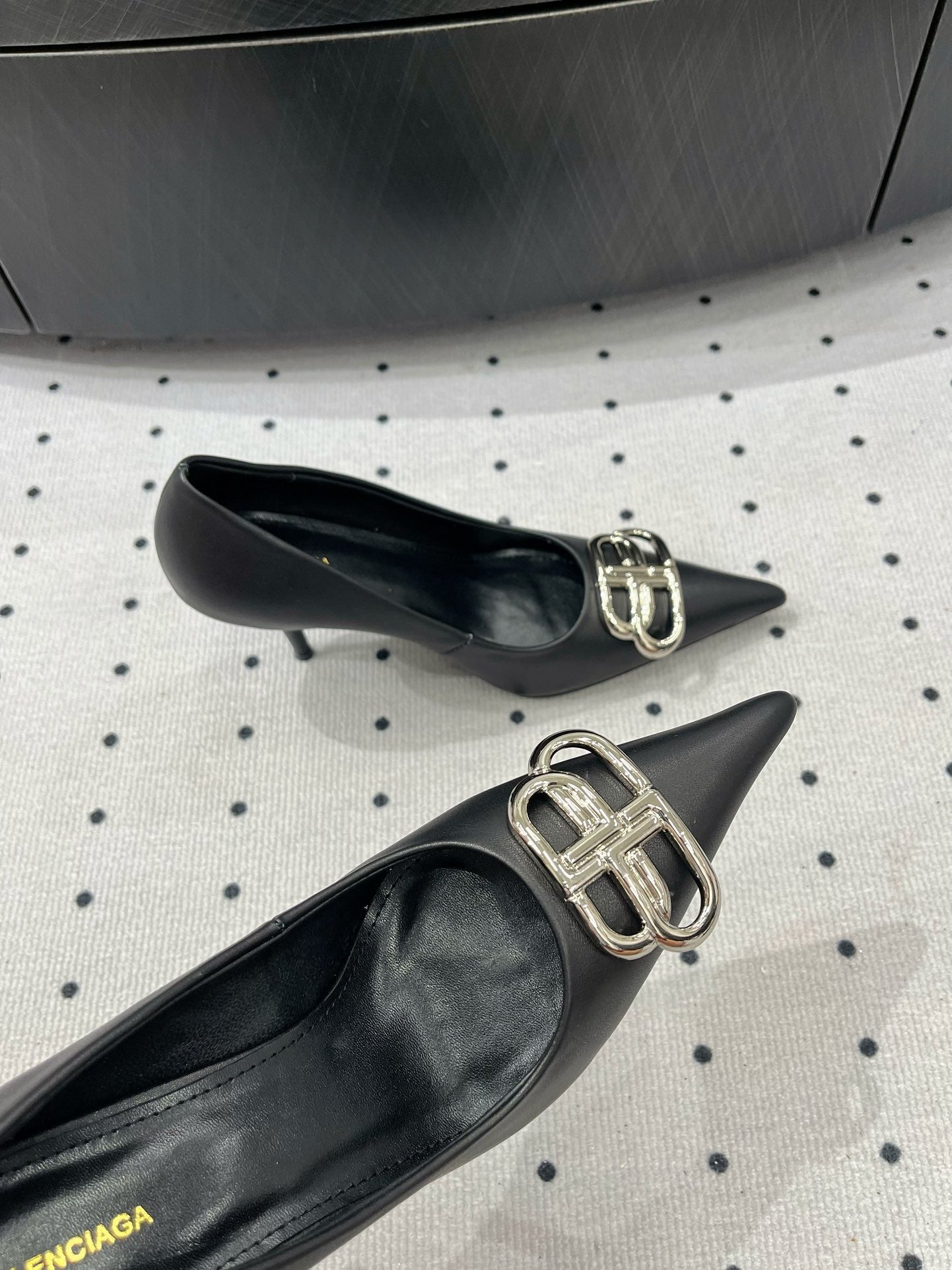 HEELED PUMPS 65 MM IN BLACK SMOOTH LAMBSKIN SILVER HARDWARE - 35