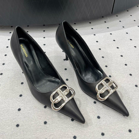HEELED PUMPS 65 MM IN BLACK SMOOTH LAMBSKIN SILVER HARDWARE - 35