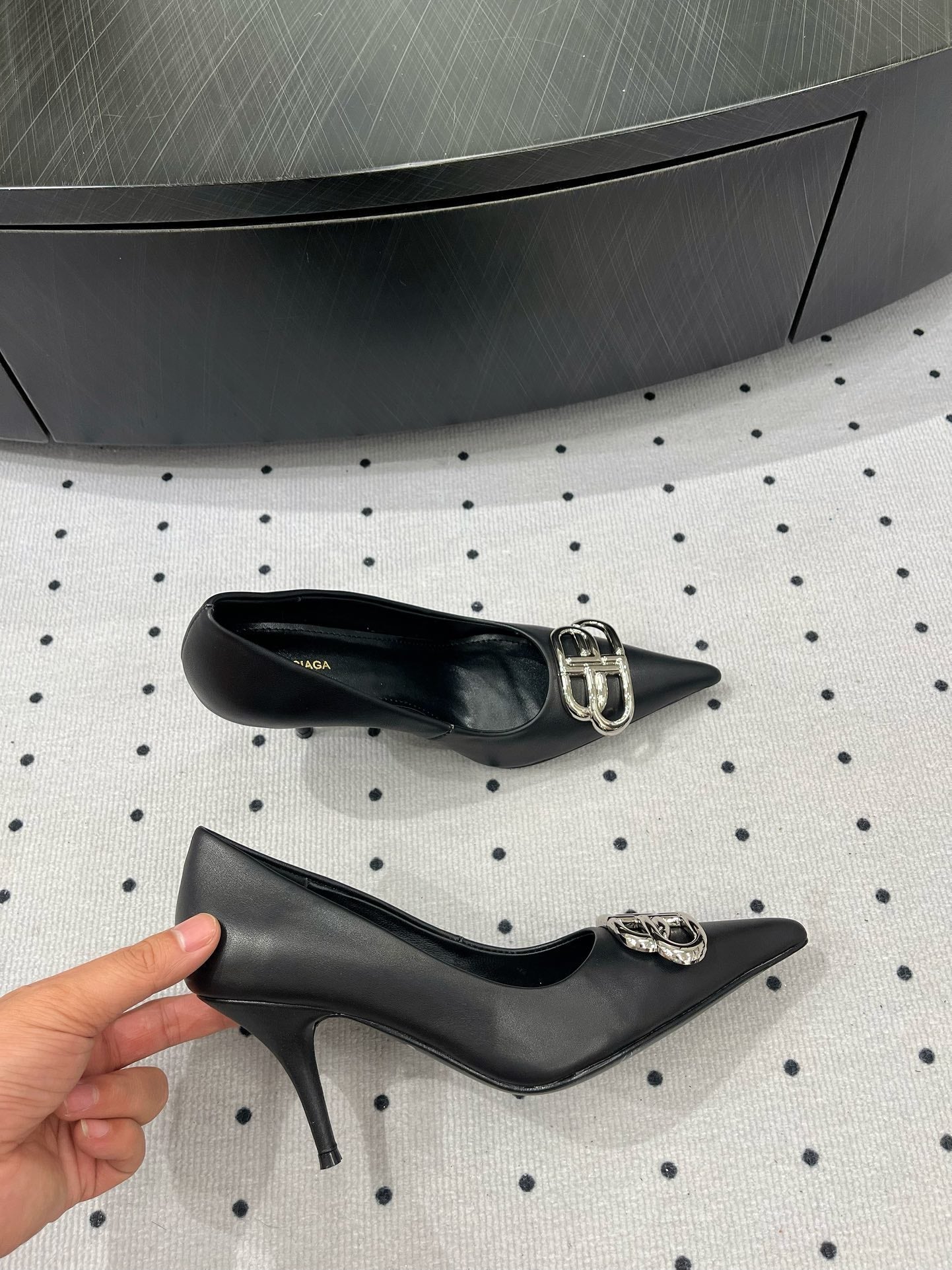 HEELED PUMPS 65 MM IN BLACK SMOOTH LAMBSKIN SILVER HARDWARE - 35