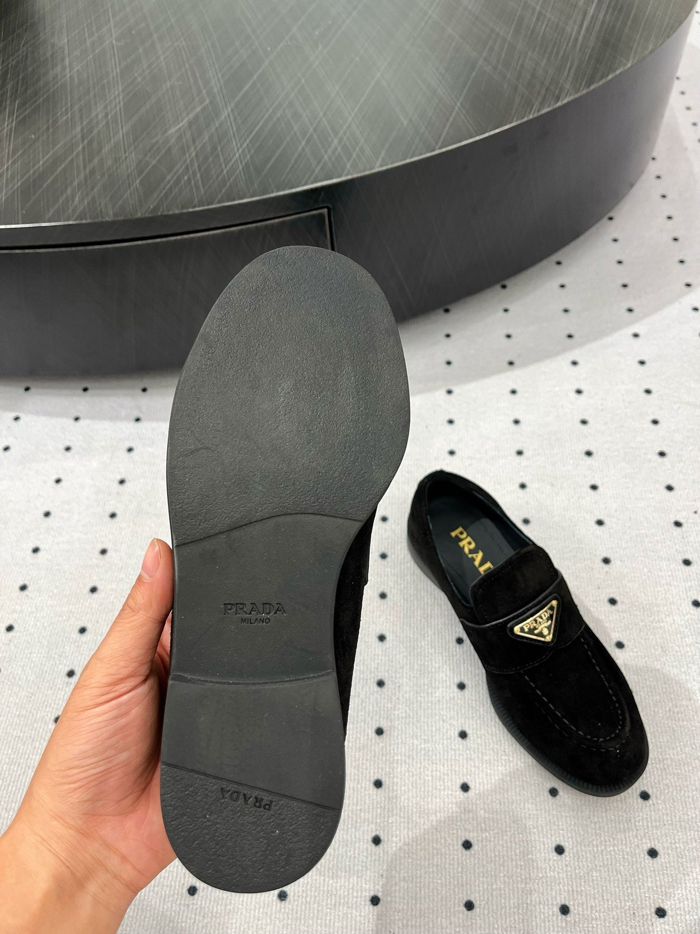 TRIANGLE LOGO LOAFER IN BLACK SUEDE - 35