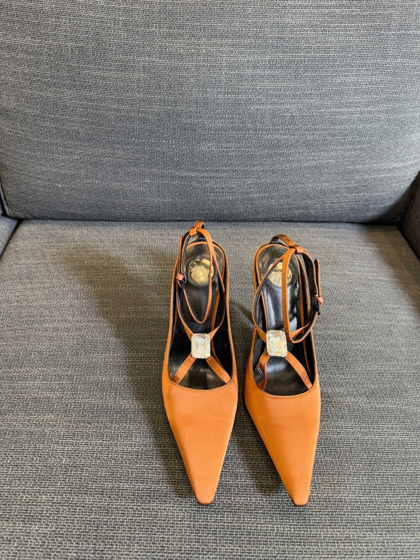 HIGH SANDAL ATTACHED GEM IN TANGELO ORANGE SILK - 35