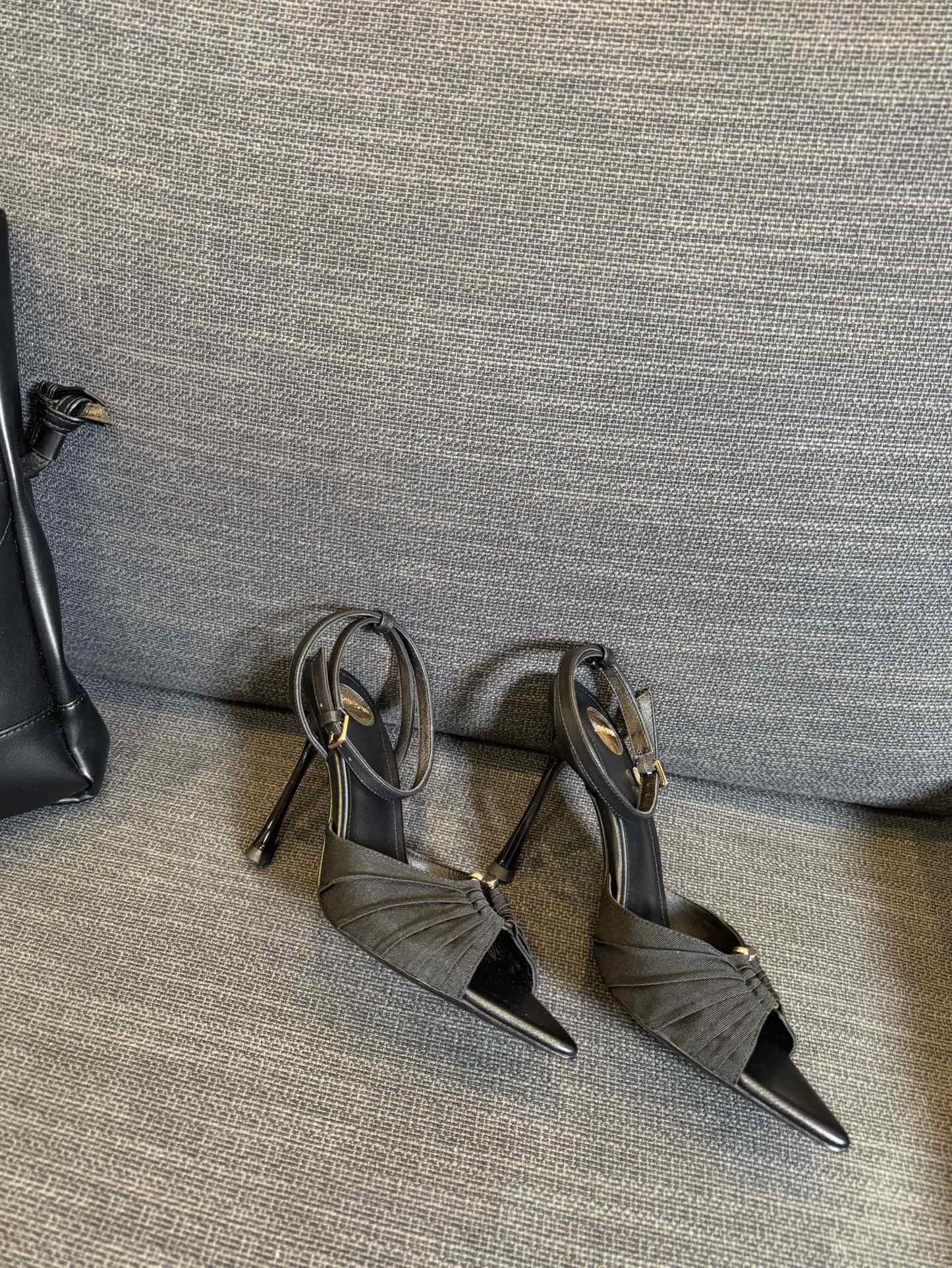 LOLA HIGH SANDALS IN BLACK SMOOTH LAMBSKIN AND DRAPED JERSEY - 35