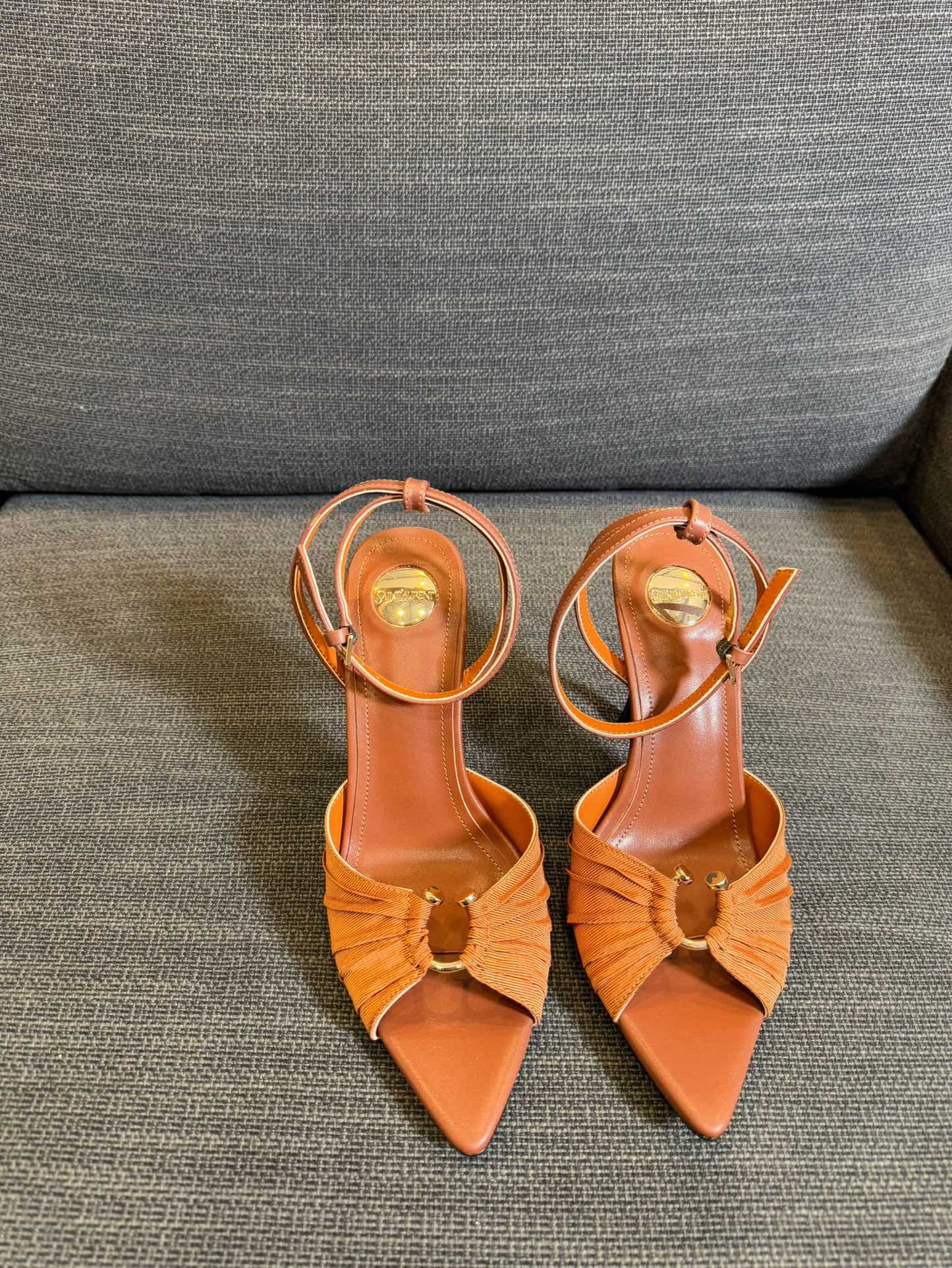 LOLA HIGH SANDALS IN TANGELO ORANGE SMOOTH LAMBSKIN AND DRAPED JERSEY - 35