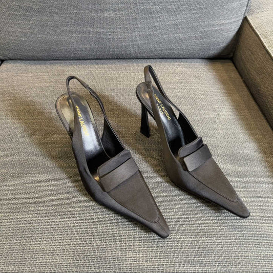 POINTED-TOE SLINGBACK PUMPS IN BLACK SILK - 35