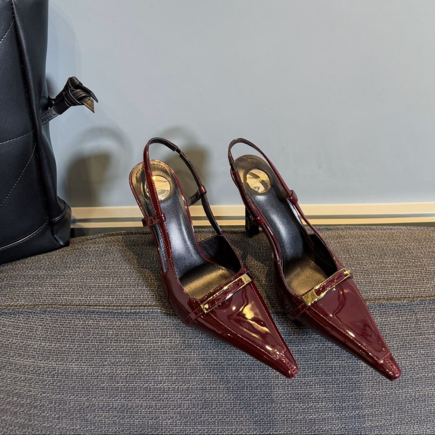 JACQUELINE SLINGBACK PUMPS IN WINE RED PATENT LAMBSKIN - 35