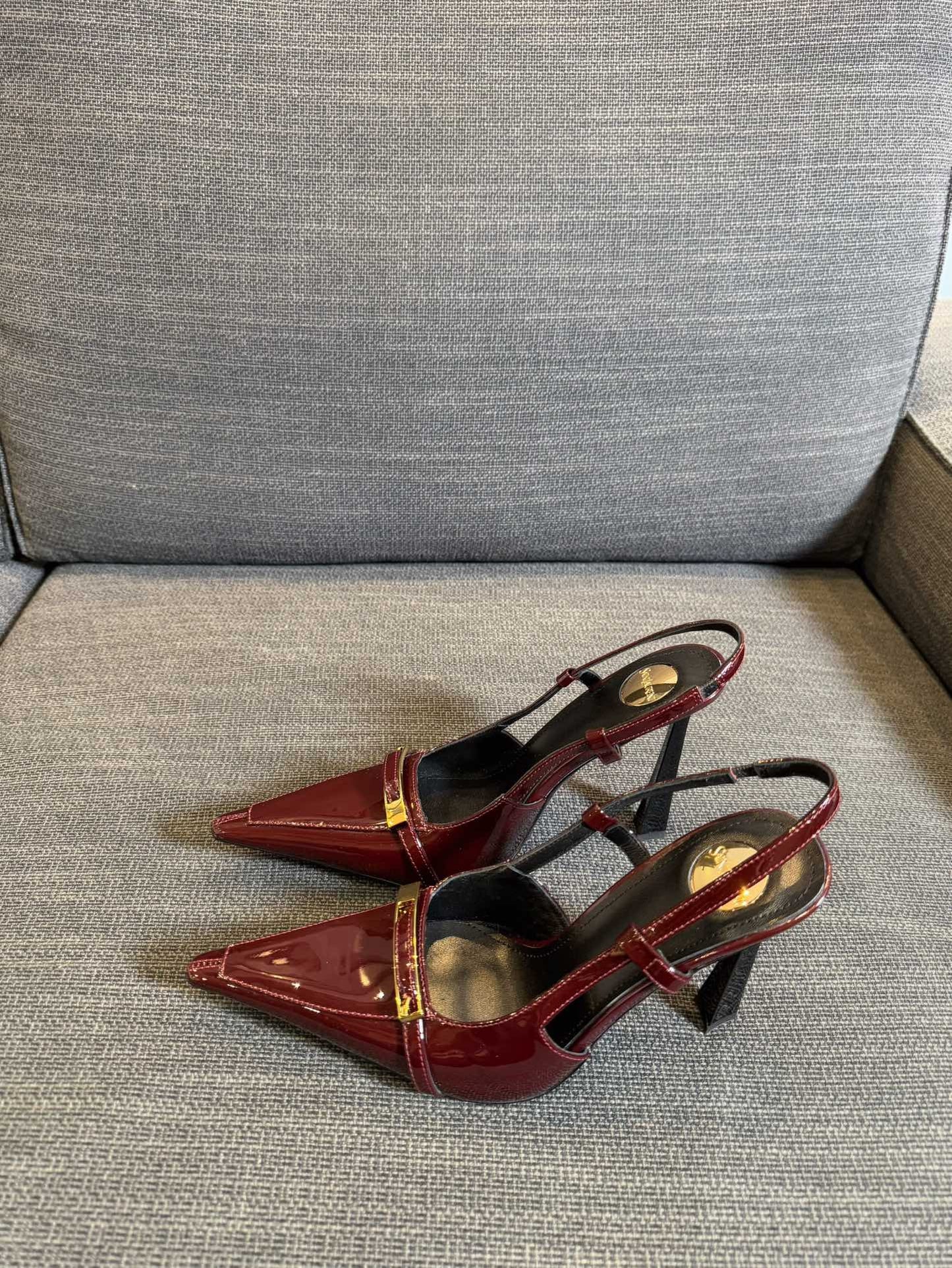 JACQUELINE SLINGBACK PUMPS IN WINE RED PATENT LAMBSKIN - 35