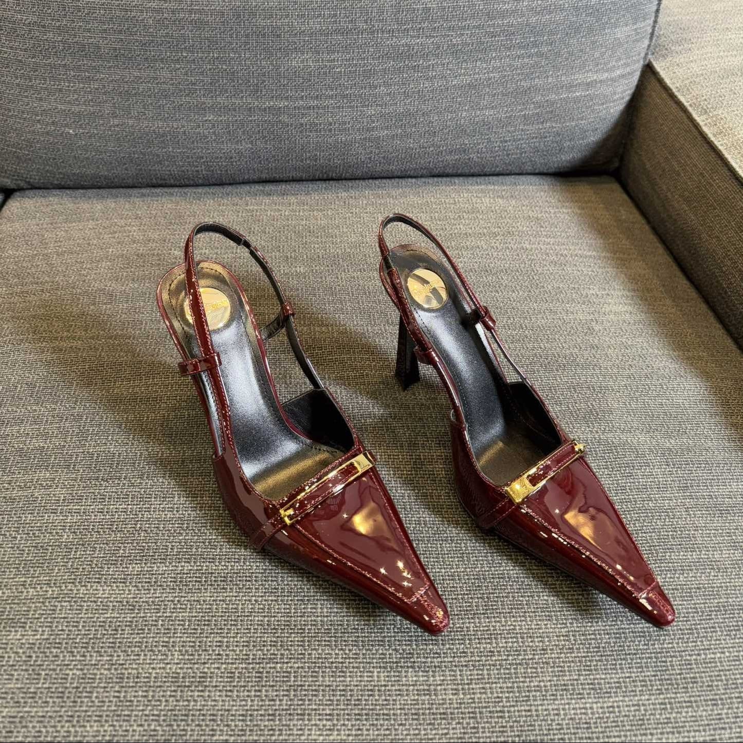JACQUELINE SLINGBACK PUMPS IN WINE RED PATENT LAMBSKIN - 35