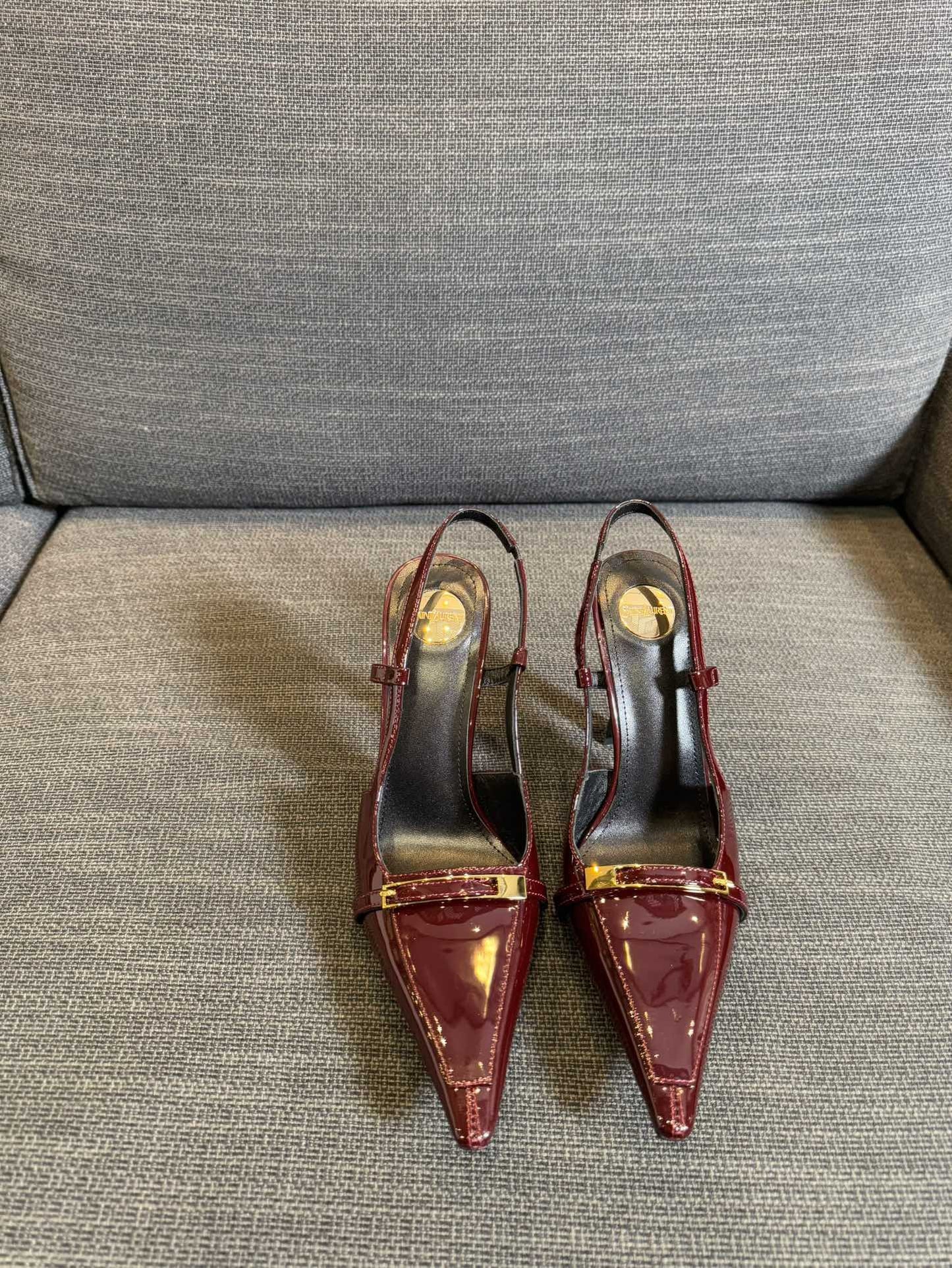 JACQUELINE SLINGBACK PUMPS IN WINE RED PATENT LAMBSKIN - 35