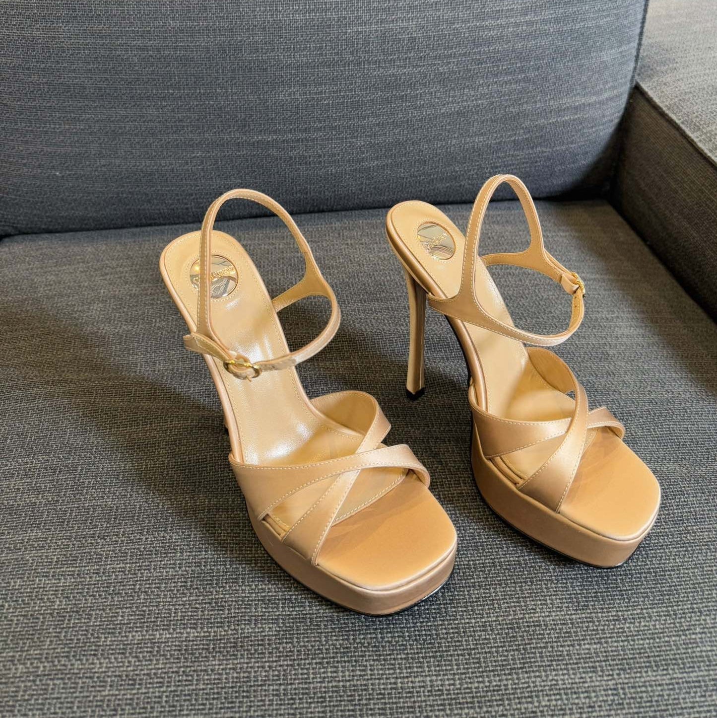 DEBBIE PLATFORM SANDALS IN BEIGE SATIN - 35
