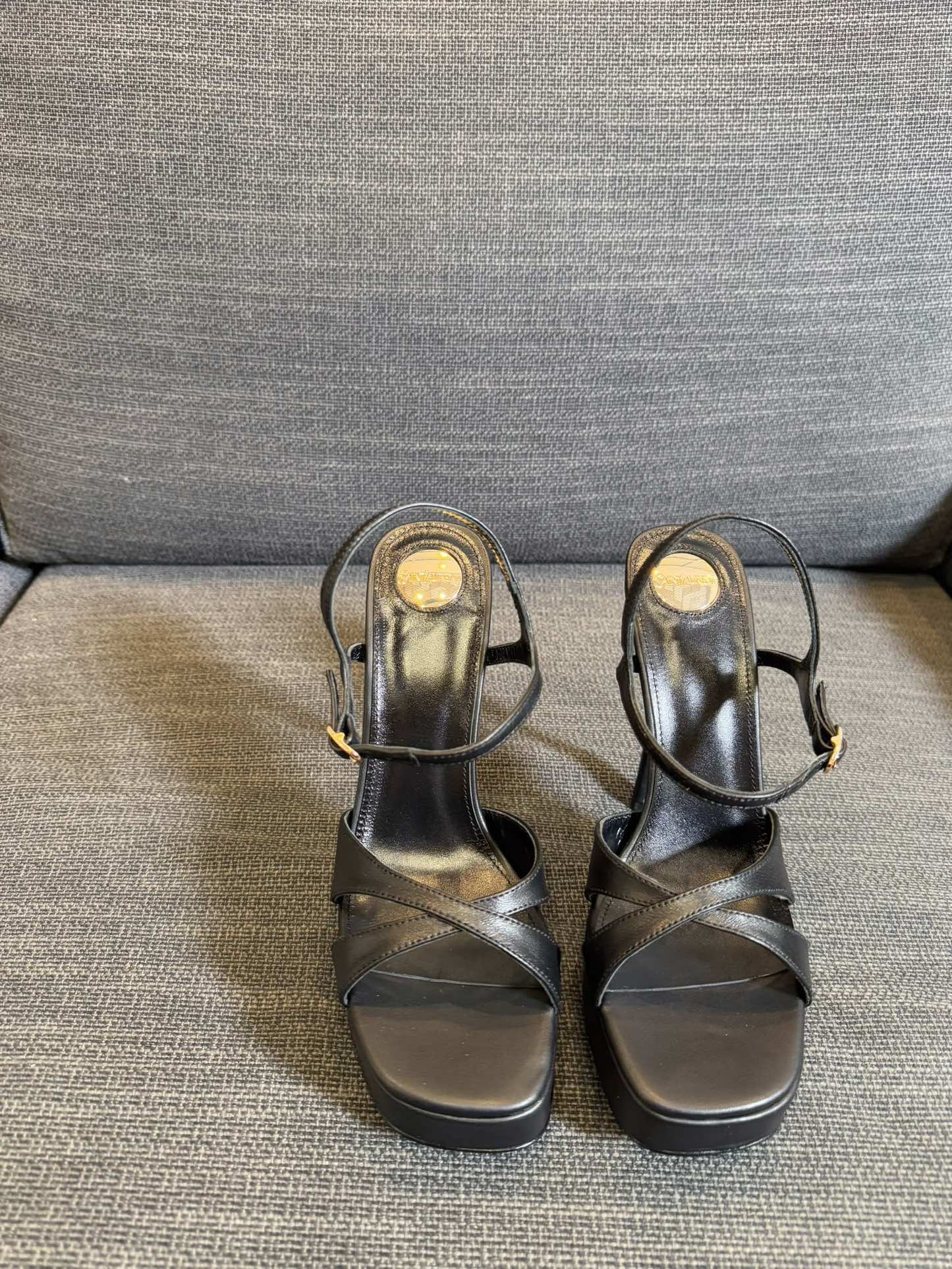 DEBBIE PLATFORM SANDALS IN BLACK SMOOTH LAMBSKIN - 35