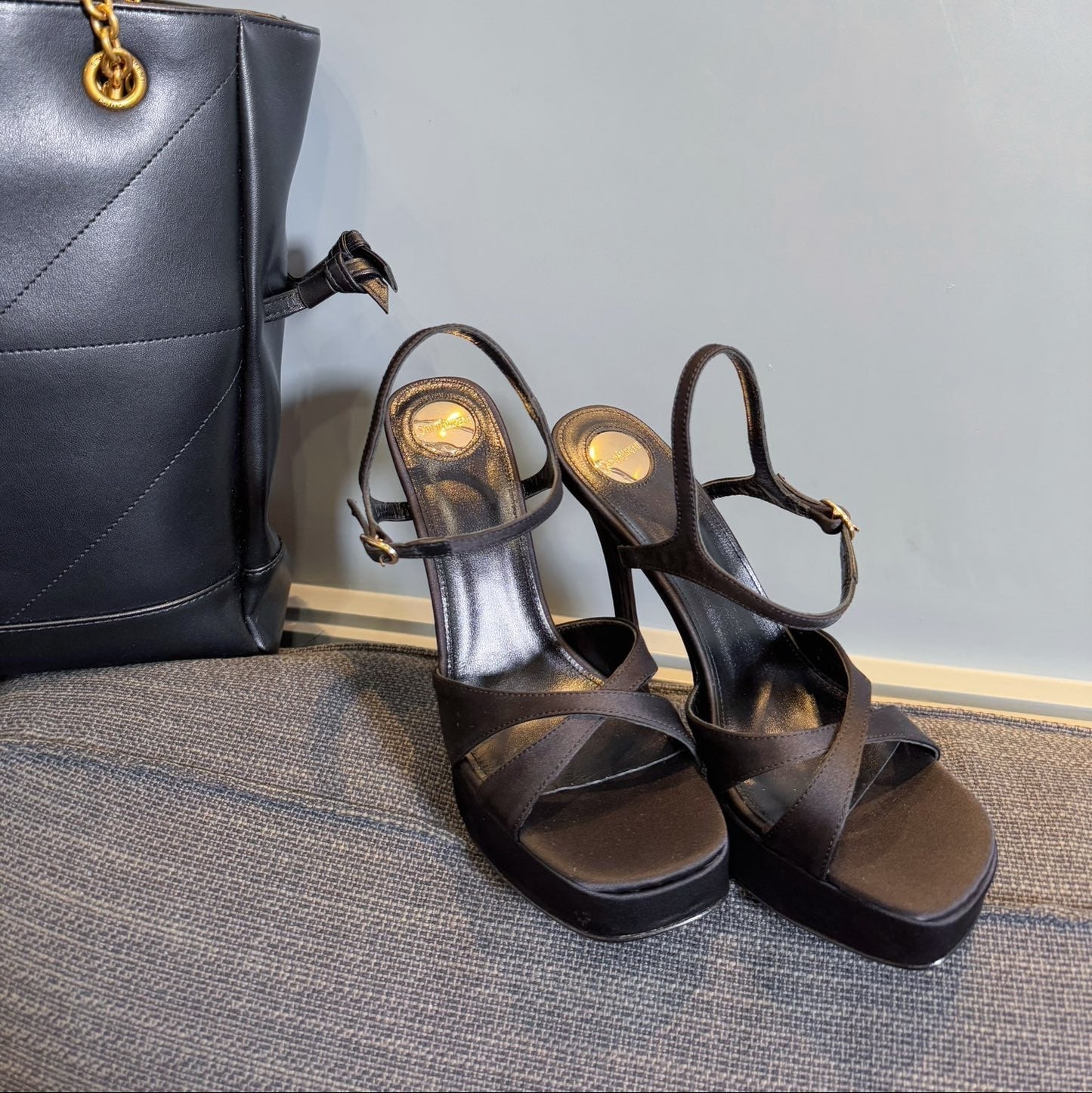 DEBBIE PLATFORM SANDALS IN BLACK SATIN - 35