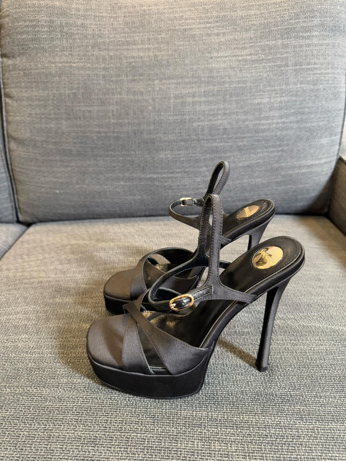 DEBBIE PLATFORM SANDALS IN BLACK SATIN - 35