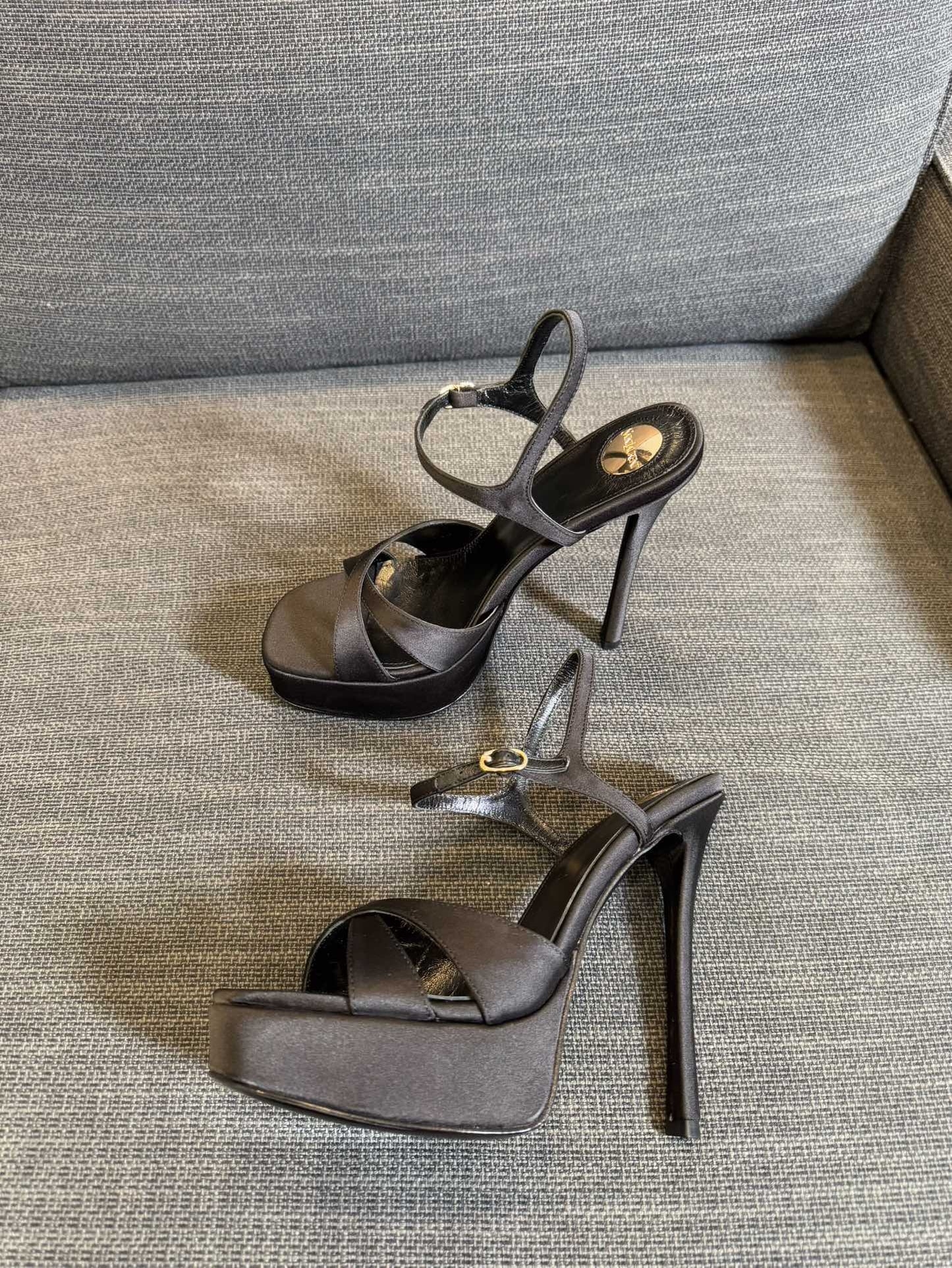 DEBBIE PLATFORM SANDALS IN BLACK SATIN - 35
