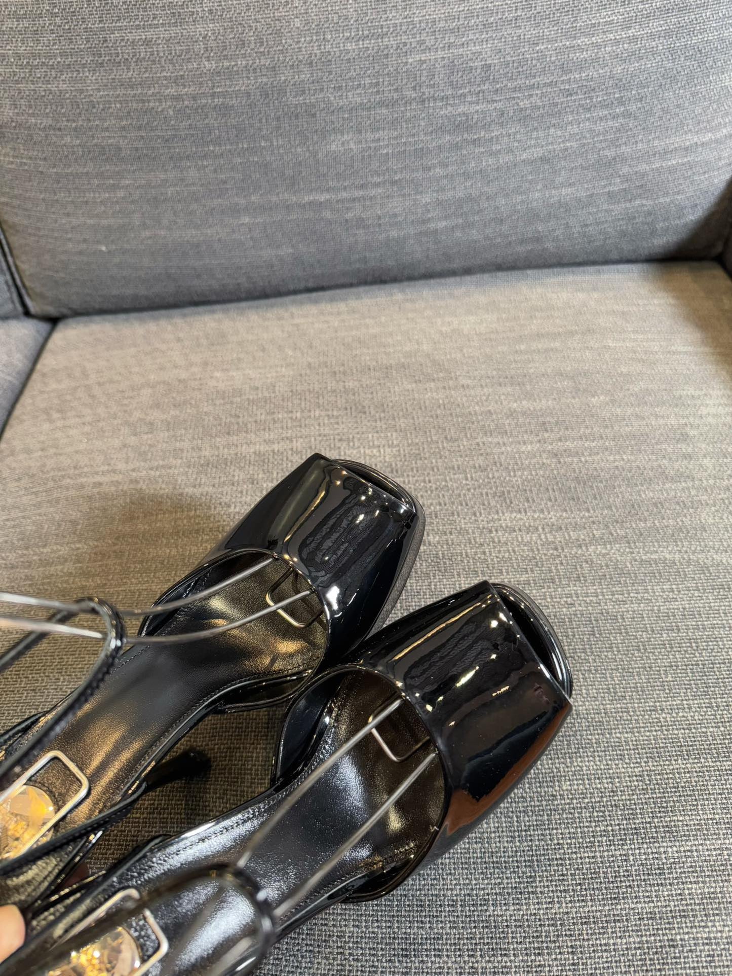 LA SCANDALE PLATFORM SANDALS IN BLACK GLOSSY CALFSKIN - 35