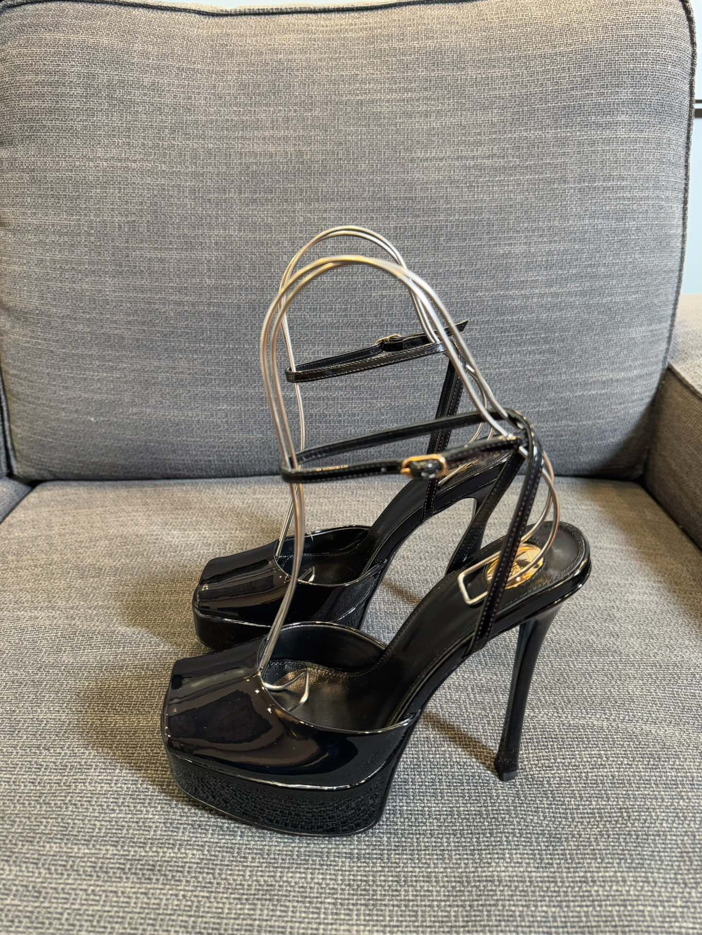 LA SCANDALE PLATFORM SANDALS IN BLACK GLOSSY CALFSKIN - 35