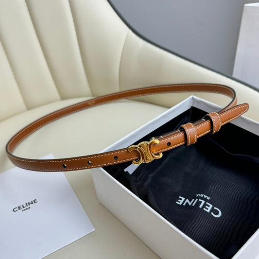 MINI TRIOMPHE BELT 13 MM BRONZE BROWN LEATHER GOLD HARDWARE - 30