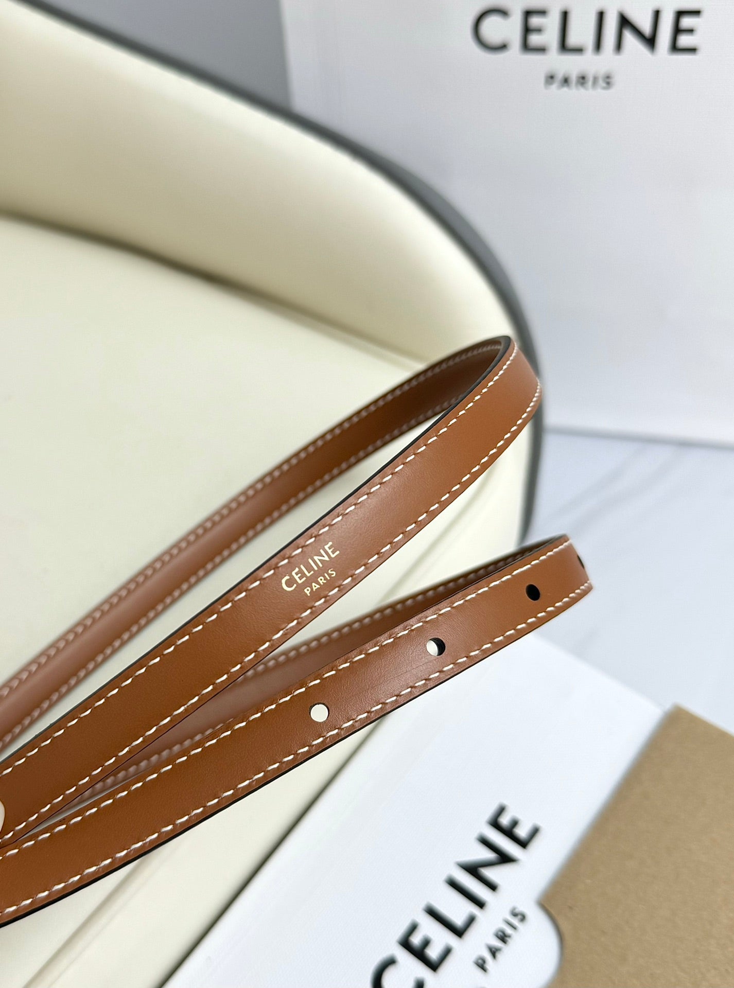 MINI TRIOMPHE BELT 13 MM BRONZE BROWN LEATHER GOLD HARDWARE - 30