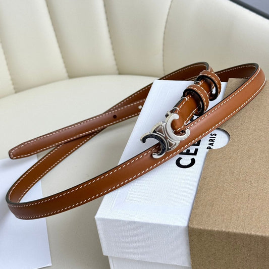 MINI TRIOMPHE BELT 13 MM BRONZE BROWN LEATHER SILVER HARDWARE - 30