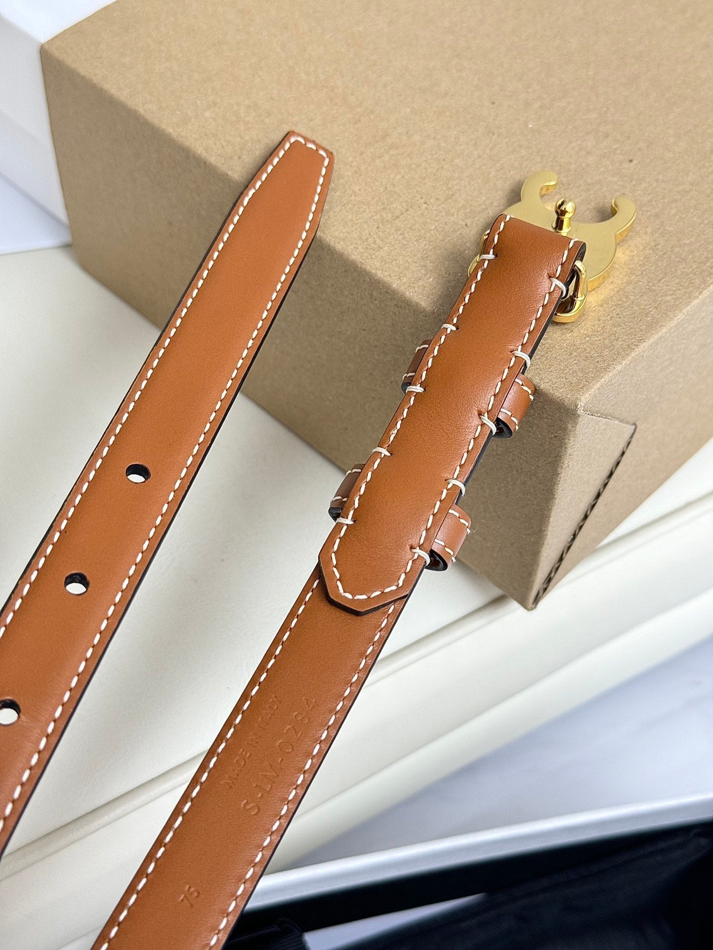SMALL TRIOMPHE BELT 18 MM BRONZE BROWN LEATHER GOLD HARDWARE - 30