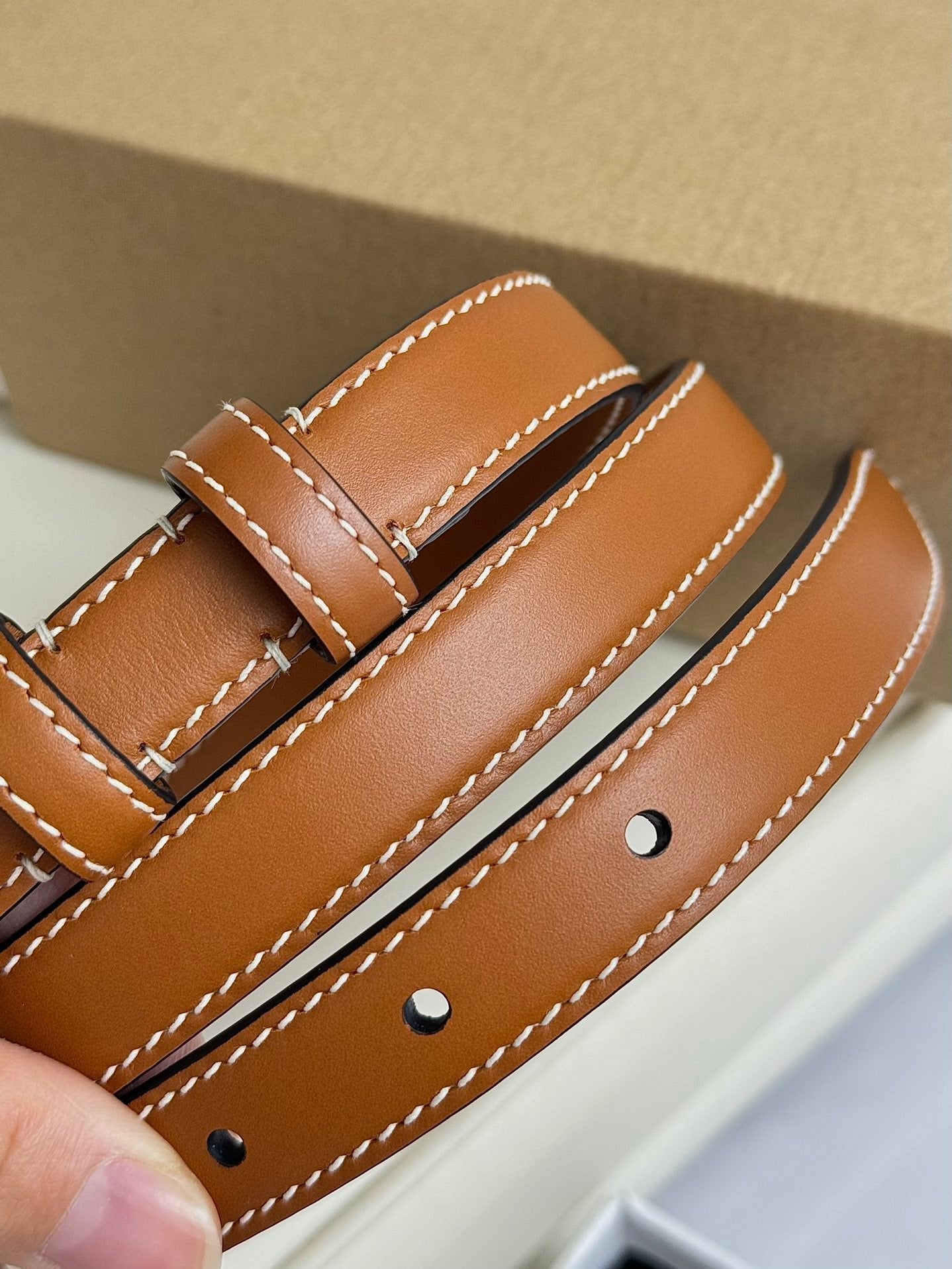 SMALL TRIOMPHE BELT 18 MM BRONZE BROWN LEATHER SILVER HARDWARE - 30