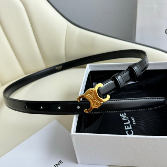 SMALL TRIOMPHE BELT 18 MM BLACK LEATHER GOLD HARDWARE - 30
