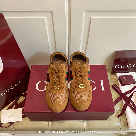 КРОСІВКИ GUCCI 26S З КОРИЧНЕВОЇ ЗАМШІ ТА СІТЧАСТОЇ ТКАНИНИ