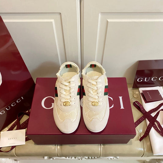КРОСІВКИ GUCCI 26S З КРЕМОВО-БІЛОЇ ЗАМШІ ТА ПОЛОТНА