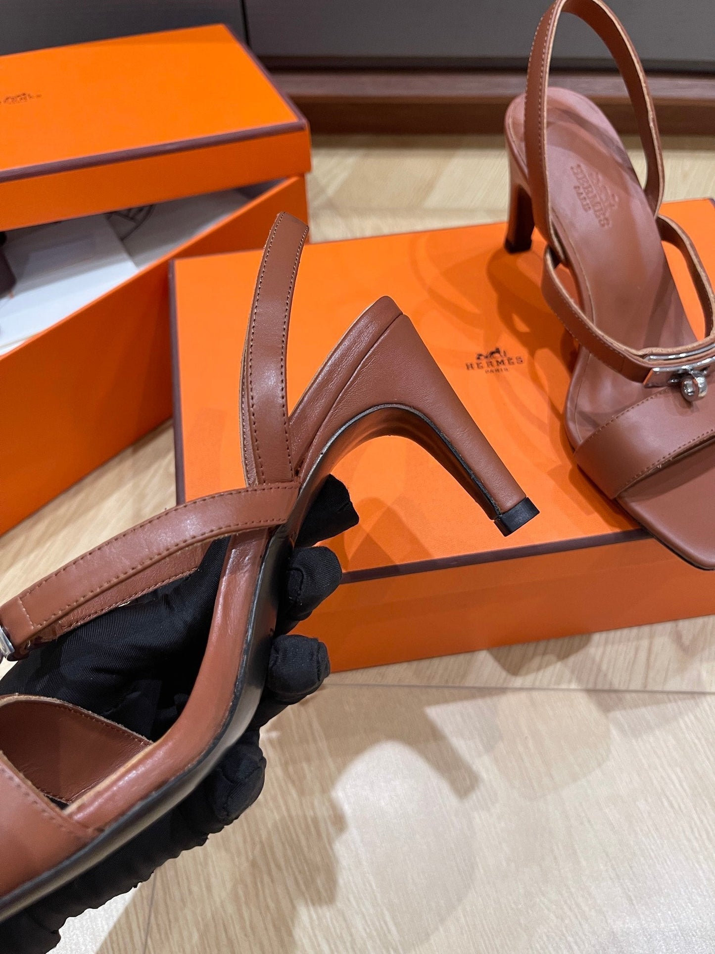 GLAMOUR 75 SANDAL CHOCOLATE CALFSKIN - 35