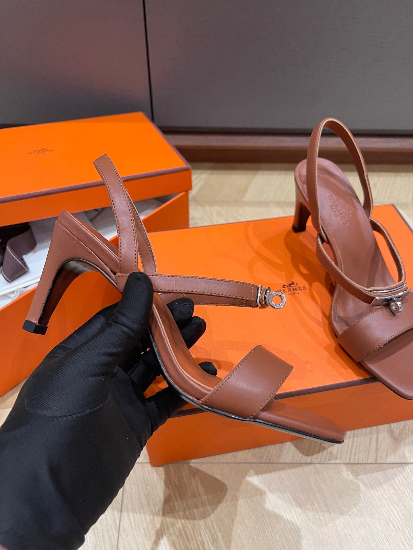 GLAMOUR 75 SANDAL CHOCOLATE CALFSKIN - 35