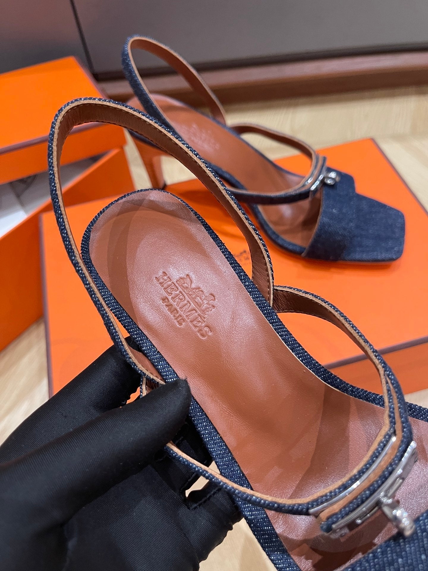 GLAMOUR 75 SANDAL DENIM CALFSKIN - 35