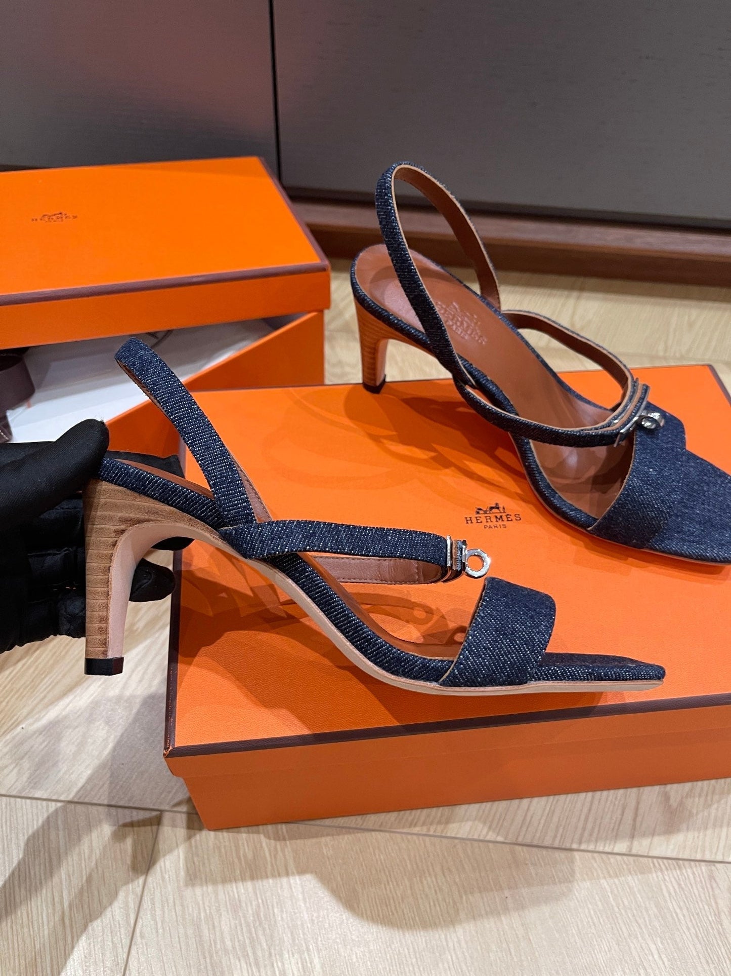 GLAMOUR 75 SANDAL DENIM CALFSKIN - 35