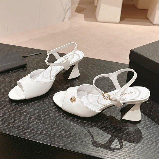 HIGH HEELS SANDAL IN WHITE LAMBSKIN - 35