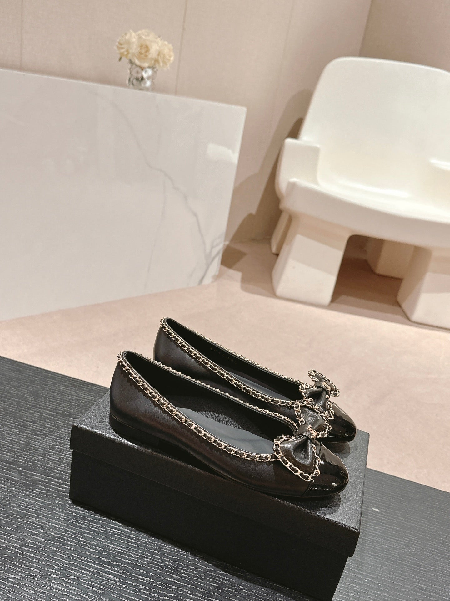 BOWKNOT BALLET FLAT IN BLACK SHEEPSKIN - 34