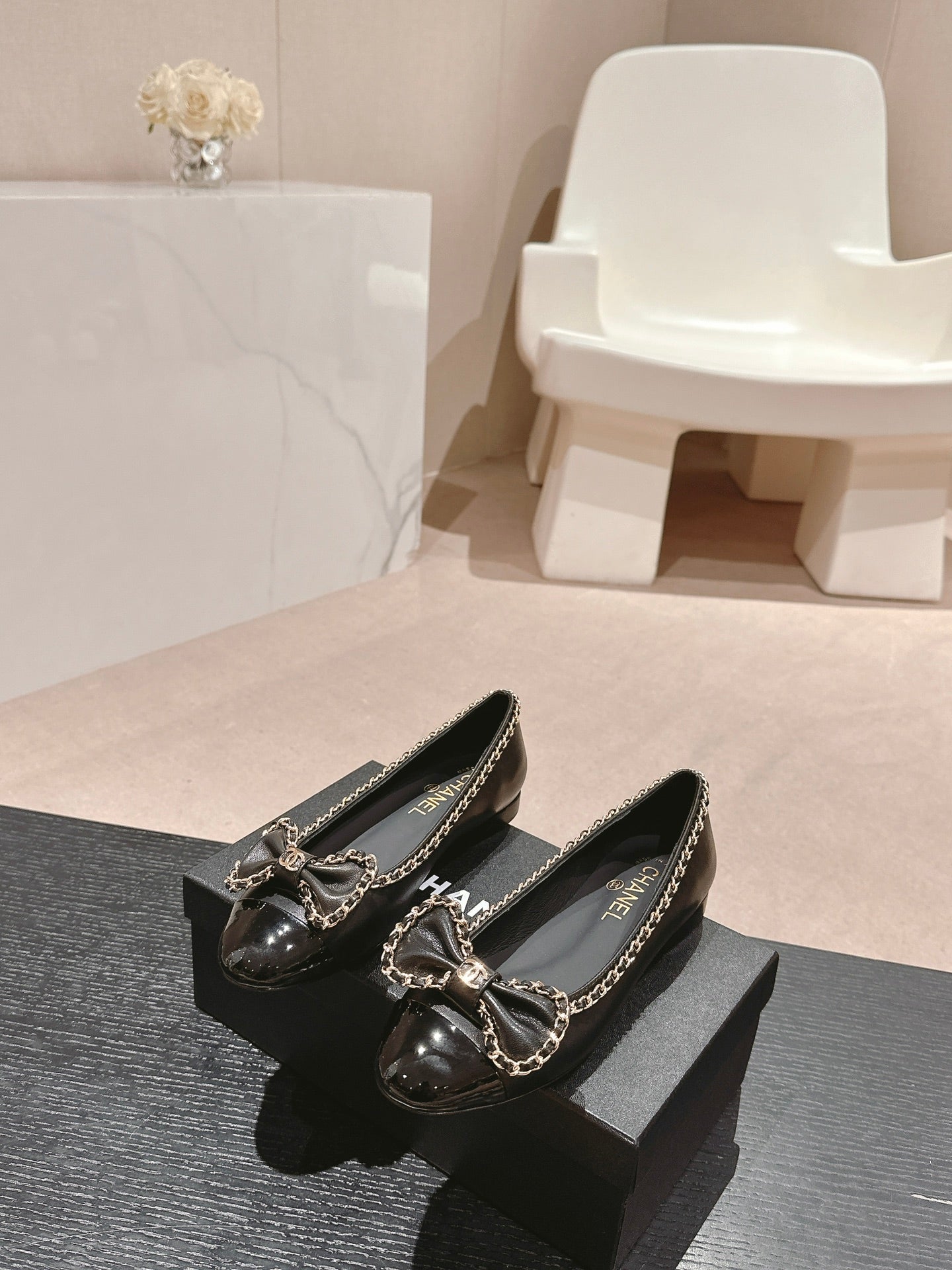 BOWKNOT BALLET FLAT IN BLACK SHEEPSKIN - 34