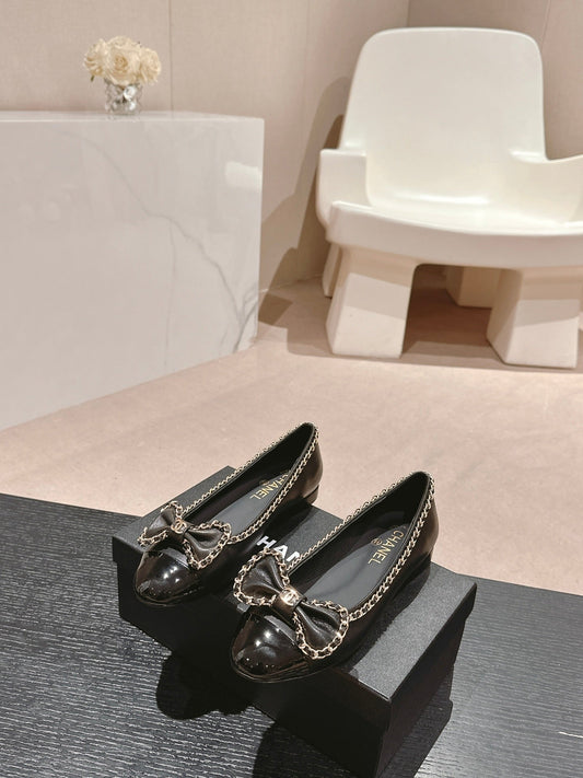 BOWKNOT BALLET FLAT IN BLACK SHEEPSKIN - 34