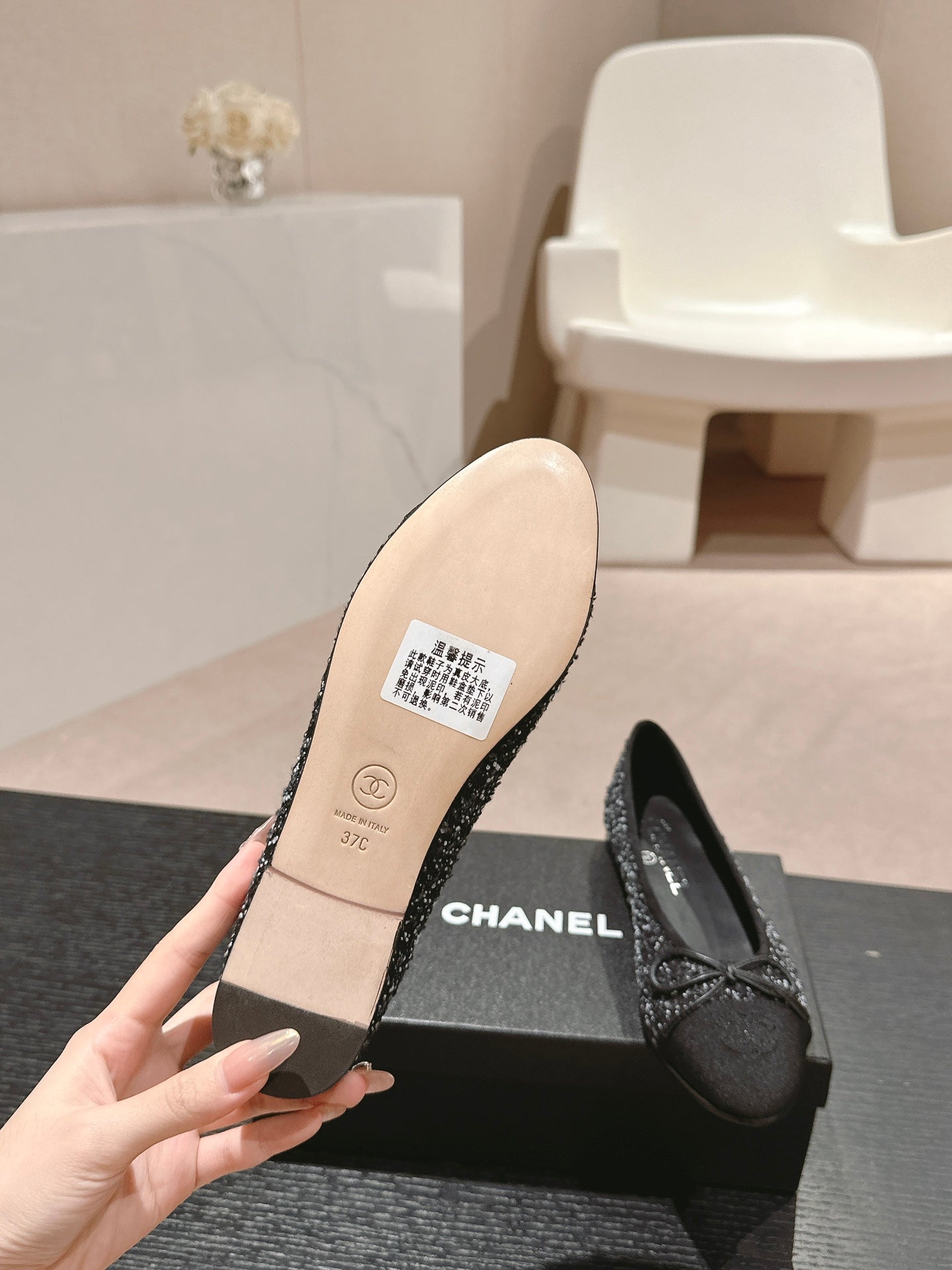 BALLET FLATS IN BLACK MIX WHITE TWEED AND SATIN - 34