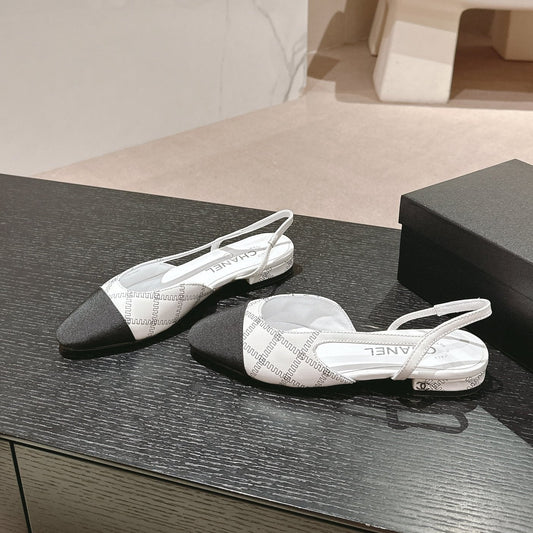 SLINGBACKS IN WHITE LAMBSKIN AND BLACK SATIN - 34