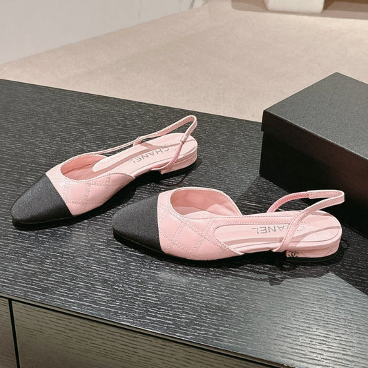 SLINGBACKS IN LIGHT PINK LAMBSKIN AND BLACK SATIN - 34