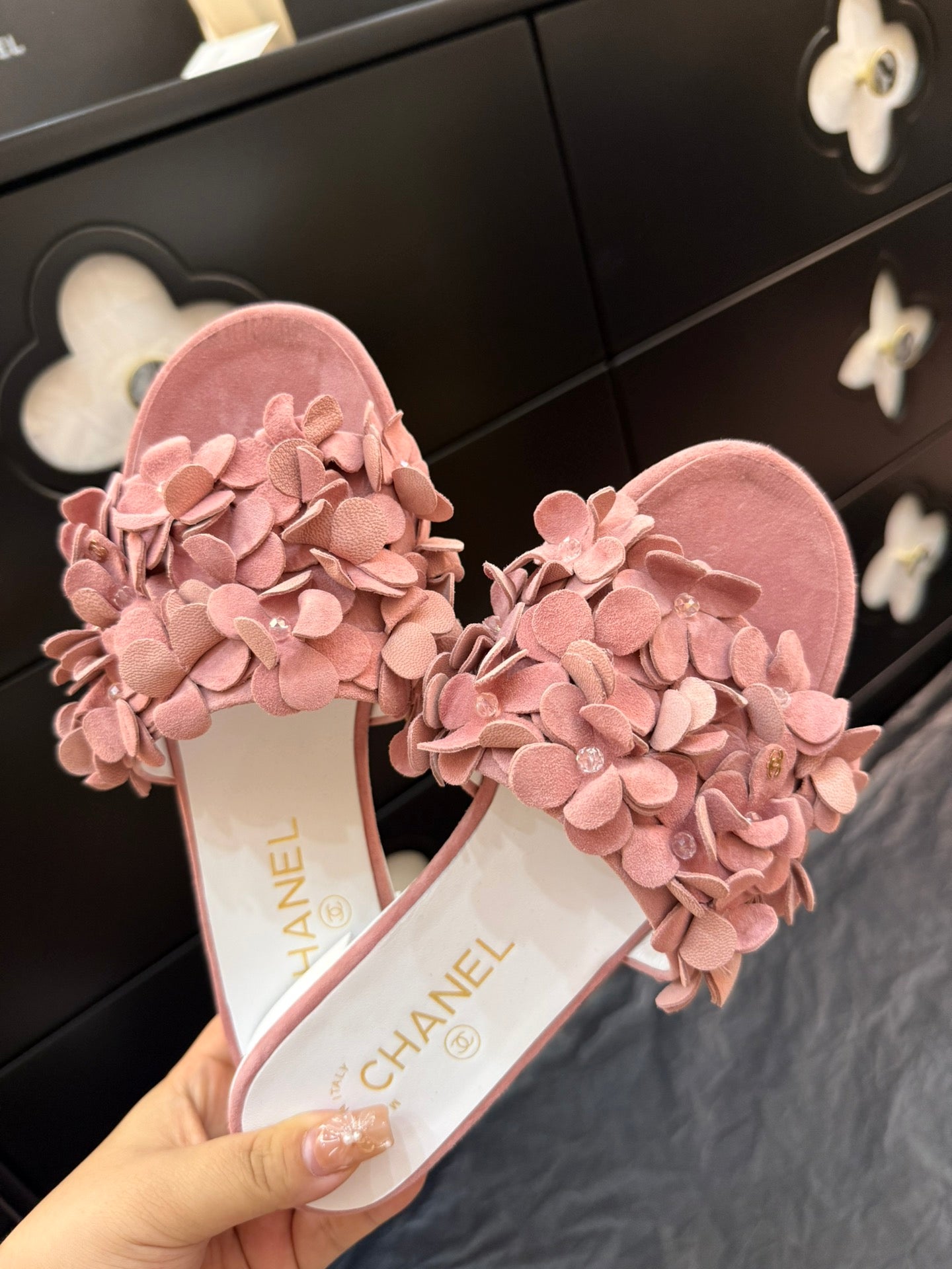 FLAT MULE 15 MM IN PEACH PINK SUEDE - 34