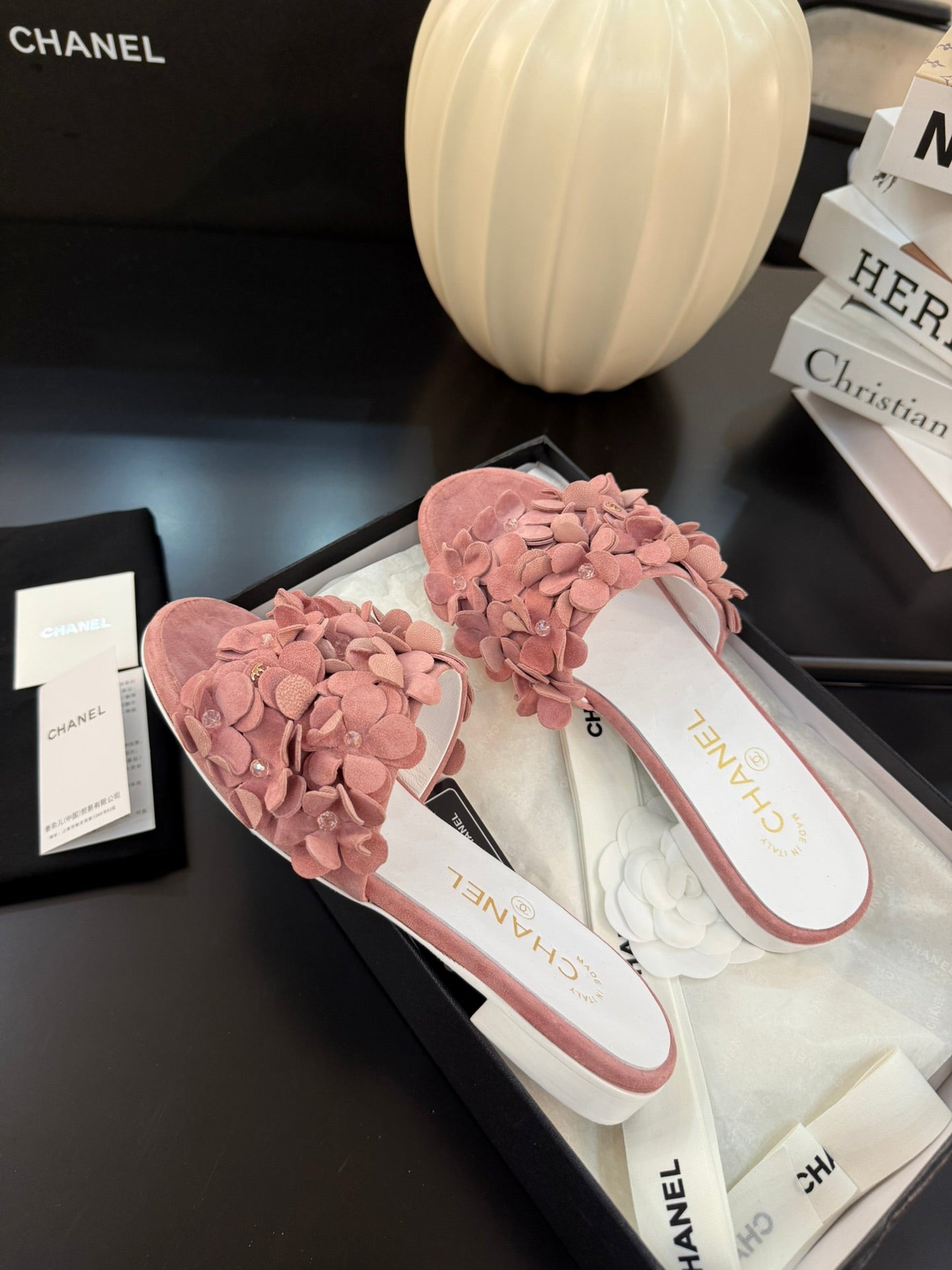 FLAT MULE 15 MM IN PEACH PINK SUEDE - 34